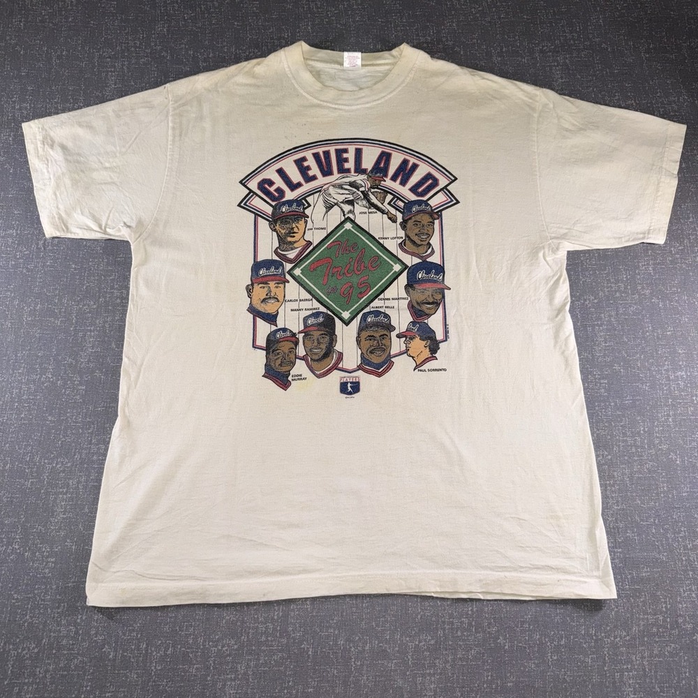 Vintage Cleveland Shirt Mens XL White MLB Baseball Cottex Tribe 95 90s